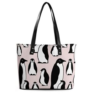 womens handbag penguins animal pattern leather tote bag top handle satchel bags for lady