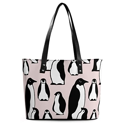 Womens Handbag Penguins Animal Pattern Leather Tote Bag Top Handle Satchel Bags For Lady