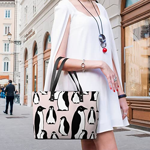 Womens Handbag Penguins Animal Pattern Leather Tote Bag Top Handle Satchel Bags For Lady