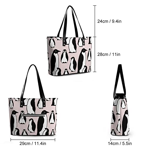 Womens Handbag Penguins Animal Pattern Leather Tote Bag Top Handle Satchel Bags For Lady