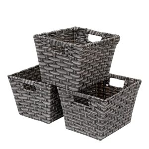 wicker baskets with handles, grey rattan waterproof woven basket for storage , wicker storage basket, decorative storage basket, easy to clean (grey)