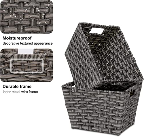 Wicker Baskets With Handles, Grey Rattan Waterproof Woven Basket For Storage , Wicker Storage Basket, Decorative Storage Basket, Easy To Clean (GREY)