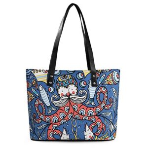 womens handbag fishes boats pattern leather tote bag top handle satchel bags for lady