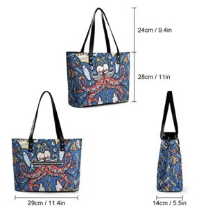 Womens Handbag Fishes Boats Pattern Leather Tote Bag Top Handle Satchel Bags For Lady