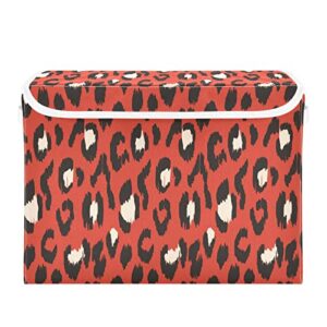 kigai storage basket classic leopard print storage boxes with lids and handle, large storage cube bin collapsible for shelves closet bedroom living room, 16.5×12.6×11.8 in