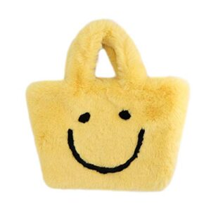 surell - Faux Rex Rabbit Smile Bag - Small Fuzzy Tote Bag - Cute Y2K Style - Luxurious Fluffy Fashion Purse - Yellow Pocketbook - Furry Stylish Handbag - (Yellow)