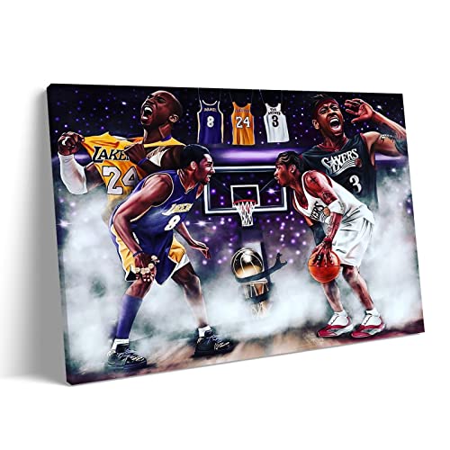 Allen Iverson Poster Canvas Wall Art Portrait Painting Basketball Posters for Bedroom Office Wall Decoration (16x24inch-No Frame,A)