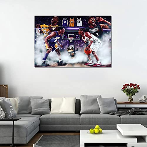 Allen Iverson Poster Canvas Wall Art Portrait Painting Basketball Posters for Bedroom Office Wall Decoration (16x24inch-No Frame,A)