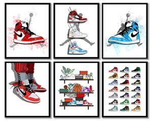 sanart sneakers poster, hypebeast,unframed set of 6 (8 x 10 inch), hypebeast posters, cool posters, posters for boys room, michael jordan poster, sneakers wall art decor, hypebeast room decor sneakerhead poster