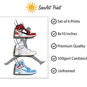 SanArt Sneakers Poster, Hypebeast,Unframed Set of 6 (8 x 10 Inch), Hypebeast Posters, Cool Posters, Posters For Boys Room, Michael Jordan Poster, Sneakers Wall Art Decor, Hypebeast Room Decor Sneakerhead Poster