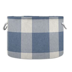 xigua Rustic Blue Plaid Storage Basket, Collapsible Round Toy Storage Bin, 20 x 14 Inches Laundry Basket with Handles, for Bedroom Living Room