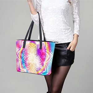 Womens Handbag Colorful Floral Texture Leather Tote Bag Top Handle Satchel Bags For Lady