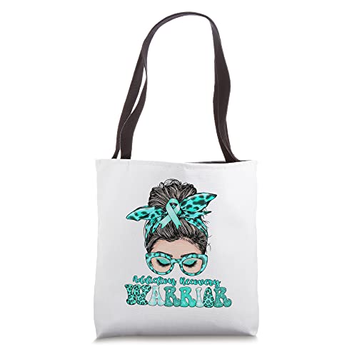 Addiction Recovery Awareness Warrior Leopard Messy Hair Bun Tote Bag