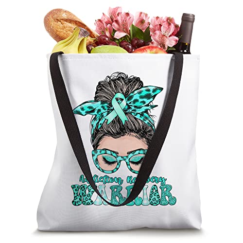 Addiction Recovery Awareness Warrior Leopard Messy Hair Bun Tote Bag