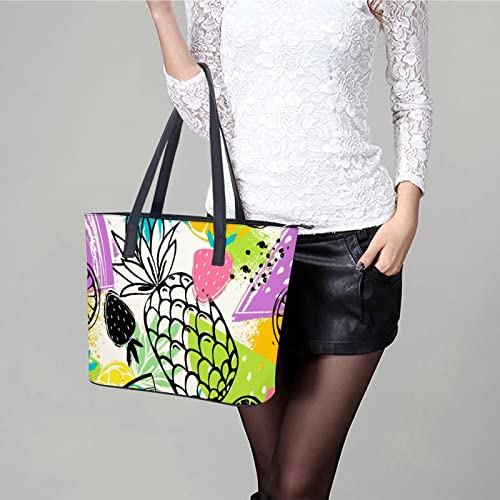 Womens Handbag Pineapples Strawberries Fruit Pattern Leather Tote Bag Top Handle Satchel Bags For Lady