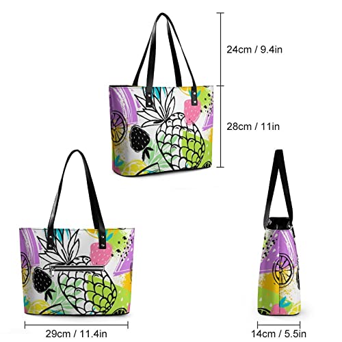 Womens Handbag Pineapples Strawberries Fruit Pattern Leather Tote Bag Top Handle Satchel Bags For Lady