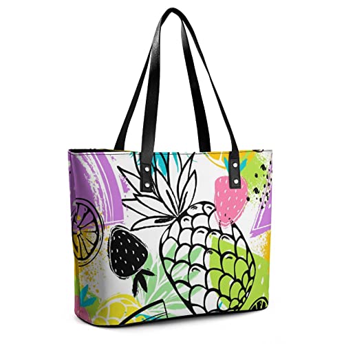 Womens Handbag Pineapples Strawberries Fruit Pattern Leather Tote Bag Top Handle Satchel Bags For Lady