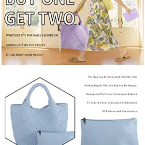 Large Woven Tote Handbags Women Vegan Leather Shoulder Top-Handle Travel Tote Bag Fashion Lady Underarm Shopper Bags + Purse Blue