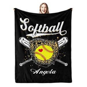 softball personalized name soft fleece bed blankets throws as birthday wedding gifts for sofa couch 50” x 60”