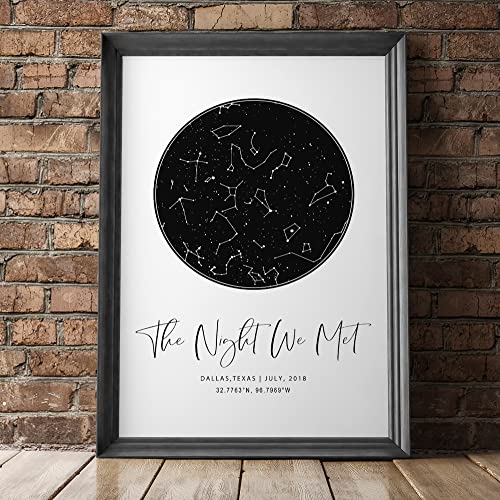 Personalized Star Map With Specific Dates & Place - Custom Constellation Map Print, Unframed - Special Occasion Star Chart Wall Art - Great Anniversary, Engagement, Wedding, Romantic Gift (White)