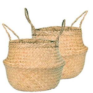 LiloCraft 2 Pack Seagrass Plant Basket XXLarge (16x14 inches) - TheMulti-Functional Home Decor Storage Solution with Eco-Friendly, Woven Basket Planter Indoor with Handles, Round Boho Plant Pot