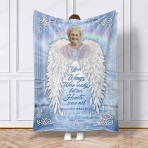 Personalized Memory Blanket, Custom Photo Memorial, Memorial Blanket for Loss of Mother, Personalized Photo Angel Wings Blanket, Sympathy Gift for Loss of Loved One, Your Wings were Ready