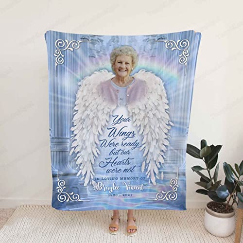 Personalized Memory Blanket, Custom Photo Memorial, Memorial Blanket for Loss of Mother, Personalized Photo Angel Wings Blanket, Sympathy Gift for Loss of Loved One, Your Wings were Ready