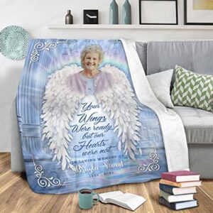 Personalized Memory Blanket, Custom Photo Memorial, Memorial Blanket for Loss of Mother, Personalized Photo Angel Wings Blanket, Sympathy Gift for Loss of Loved One, Your Wings were Ready