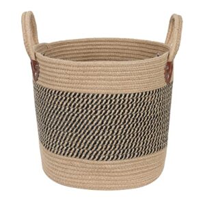 zoes homeware 14″x12″ natural jute rope woven storage basket with handles for plant, blankets,toys – living room home decor,multifunctional basket for organizer,picnic,artificial tree brown