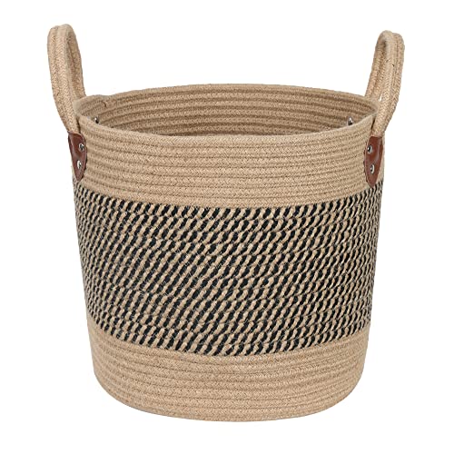 ZOES HOMEWARE 14"x12" Natural Jute Rope Woven Storage Basket with Handles for Plant, Blankets,Toys - Living Room Home Decor,Multifunctional Basket for Organizer,Picnic,Artificial Tree brown