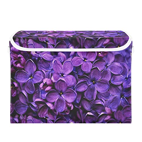 Kigai Storage Basket Spring Flowers Storage Boxes with Lids and Handle, Large Storage Cube Bin Collapsible for Shelves Closet Bedroom Living Room, 16.5x12.6x11.8 In