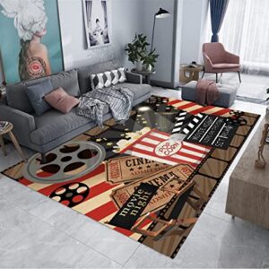 Lgglovelin Full Size Vintage Movie Area Rug,6x8ft, Movie Theater Decor Accessories Home Theater Rug Cinema Sign Washable with Non-Slip Backing Home Decor Gamer Room Decor Living Room Bedroom 72x96in