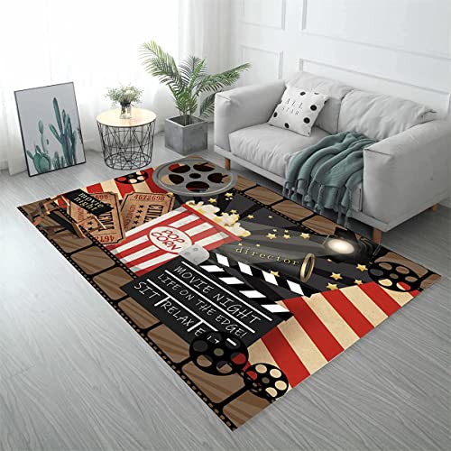 Lgglovelin Full Size Vintage Movie Area Rug,6x8ft, Movie Theater Decor Accessories Home Theater Rug Cinema Sign Washable with Non-Slip Backing Home Decor Gamer Room Decor Living Room Bedroom 72x96in