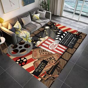 Lgglovelin Full Size Vintage Movie Area Rug,6x8ft, Movie Theater Decor Accessories Home Theater Rug Cinema Sign Washable with Non-Slip Backing Home Decor Gamer Room Decor Living Room Bedroom 72x96in