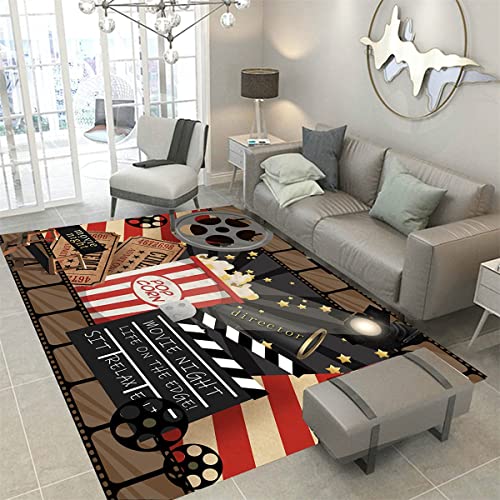 Lgglovelin Full Size Vintage Movie Area Rug,6x8ft, Movie Theater Decor Accessories Home Theater Rug Cinema Sign Washable with Non-Slip Backing Home Decor Gamer Room Decor Living Room Bedroom 72x96in