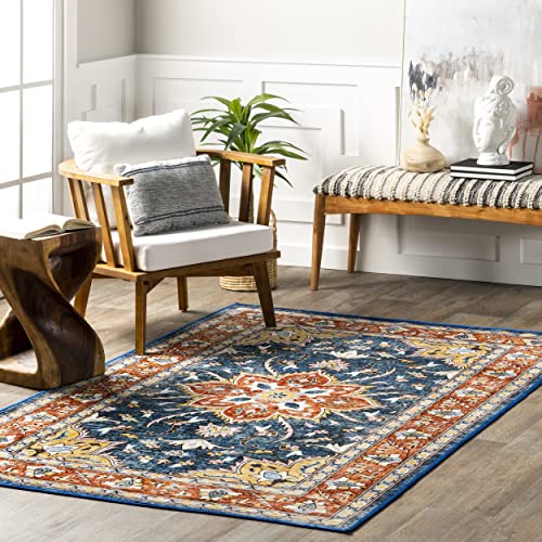 nuLOOM Zuri Bold Floral Machine Washable Area Rug, 5' x 8', Blue