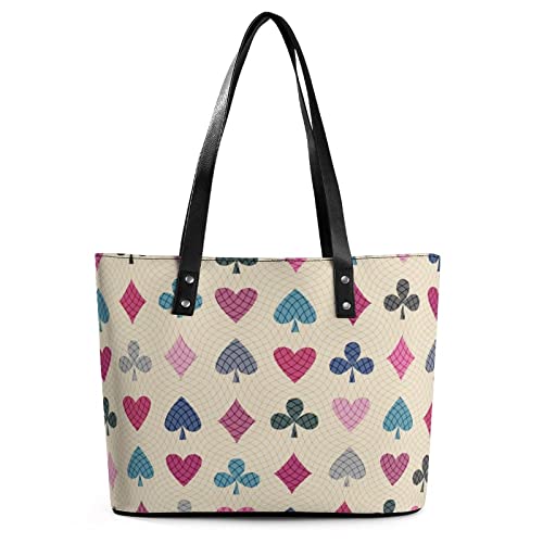 Womens Handbag Poker Card Patterns Leather Tote Bag Top Handle Satchel Bags For Lady