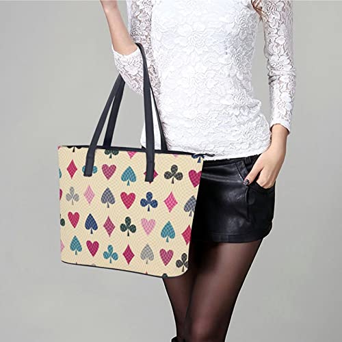 Womens Handbag Poker Card Patterns Leather Tote Bag Top Handle Satchel Bags For Lady