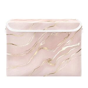 kigai storage basket rose gold abstract marble storage boxes with lids and handle, large storage cube bin collapsible for shelves closet bedroom living room, 16.5×12.6×11.8 in
