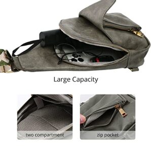 Flovey Sling Bag for Women Small PU Leather Crossbody Fanny Packs with Jacquard Wide Strap Hiking Cycling Travel Daypack