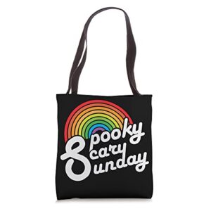 spooky scary sunday trendy retro rainbow tote bag