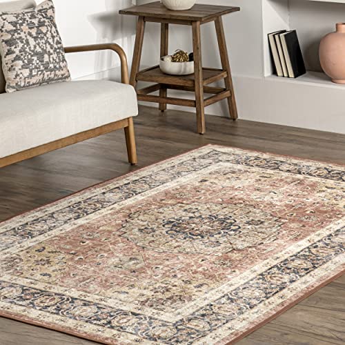 nuLOOM Jessa Faded Medallion Machine Washable Area Rug, 8' x 10', Peach