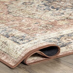 nuLOOM Jessa Faded Medallion Machine Washable Area Rug, 8' x 10', Peach