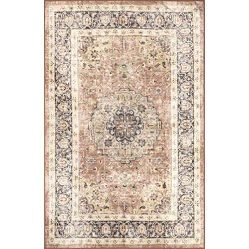 nuLOOM Jessa Faded Medallion Machine Washable Area Rug, 8' x 10', Peach