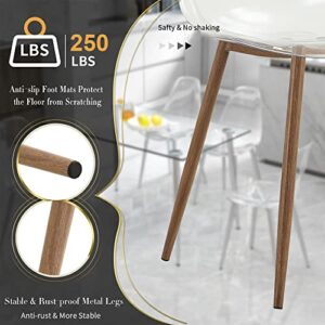 Glass Dining Table Set for 4, 51 inch Dining Table & Chair Sets with Dark Wood Metal Legs for Kitchen, Modern Rectangle Tempered Glass Table Top and Transparent Plastic Dining Chair for Dining Room