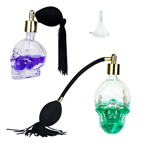 muguroom Skull Perfume Mist Spray Bottles Gothic Crystal Glass Vintage Perfume Atomizer,Gold Tassels Refillable Sprayer Cocktail Atomizer Spray (2pc,100ml+50ml)