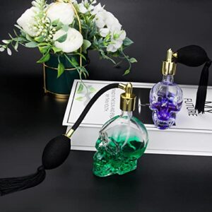 muguroom Skull Perfume Mist Spray Bottles Gothic Crystal Glass Vintage Perfume Atomizer,Gold Tassels Refillable Sprayer Cocktail Atomizer Spray (2pc,100ml+50ml)