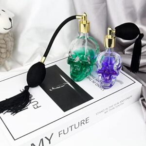 muguroom Skull Perfume Mist Spray Bottles Gothic Crystal Glass Vintage Perfume Atomizer,Gold Tassels Refillable Sprayer Cocktail Atomizer Spray (2pc,100ml+50ml)