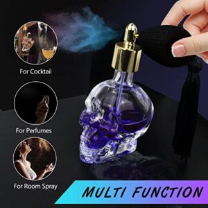 muguroom Skull Perfume Mist Spray Bottles Gothic Crystal Glass Vintage Perfume Atomizer,Gold Tassels Refillable Sprayer Cocktail Atomizer Spray (2pc,100ml+50ml)