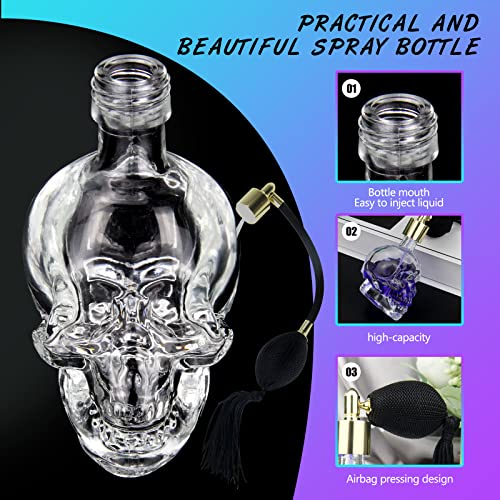 muguroom Skull Perfume Mist Spray Bottles Gothic Crystal Glass Vintage Perfume Atomizer,Gold Tassels Refillable Sprayer Cocktail Atomizer Spray (2pc,100ml+50ml)